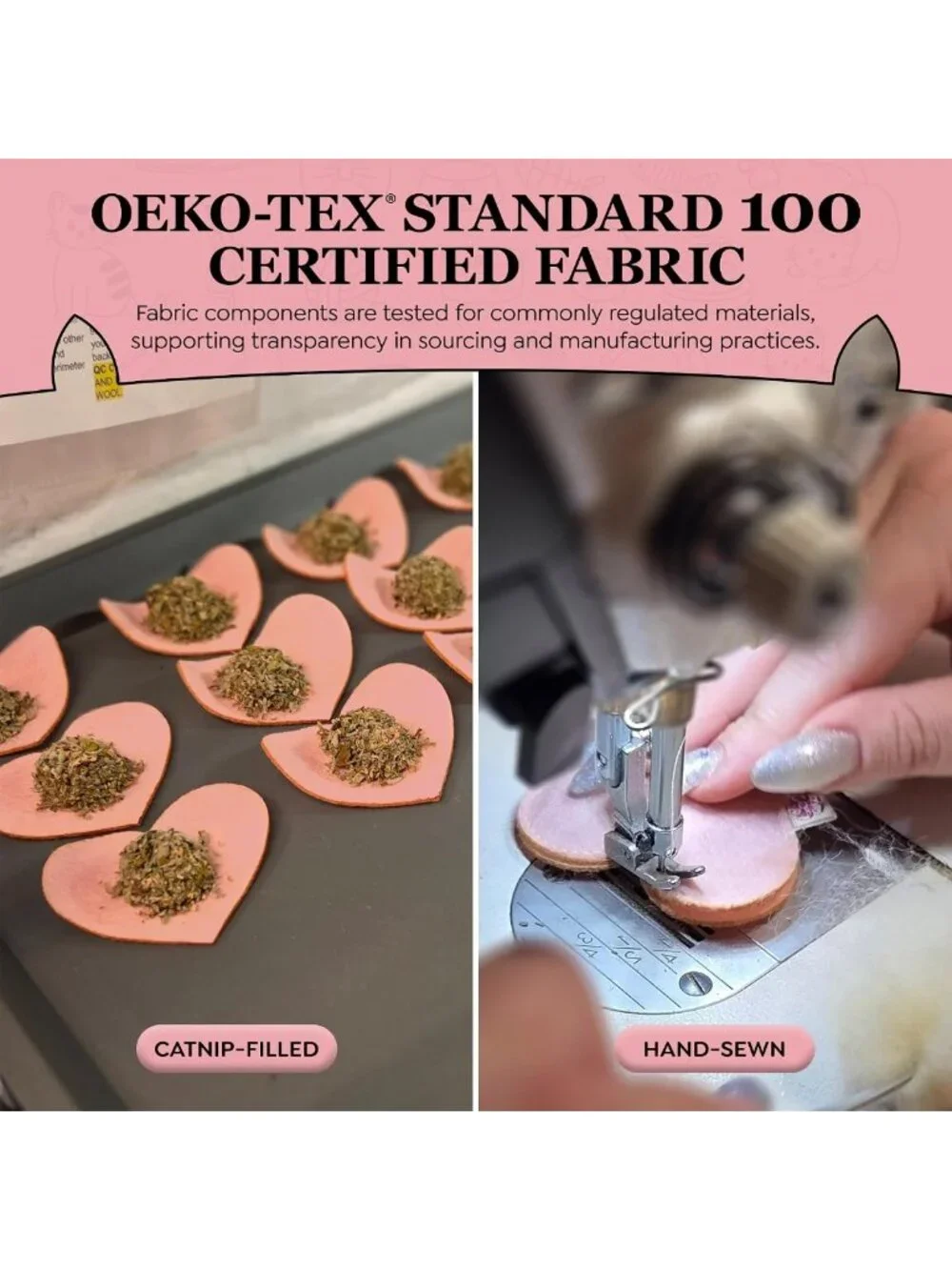 Organic Catnip Heart Toys - 100% Wool Felt, USA-Made, Pink, 4 Pack for Cats